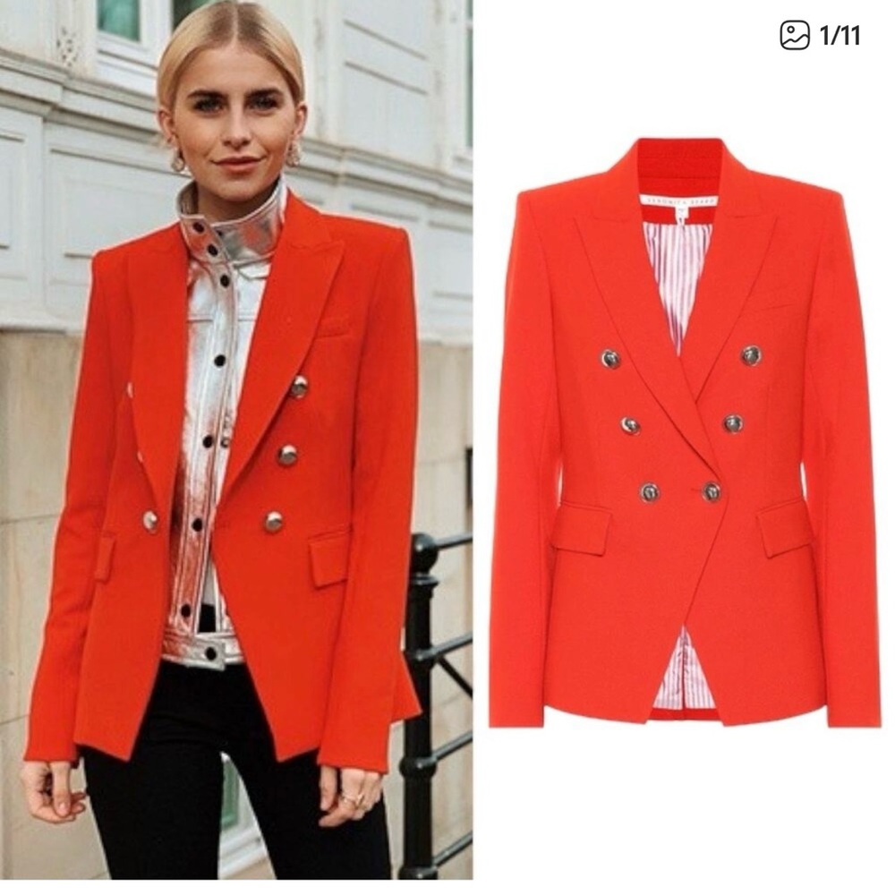 Veronica Beard Vibrant Red Double-Breasted Blazer